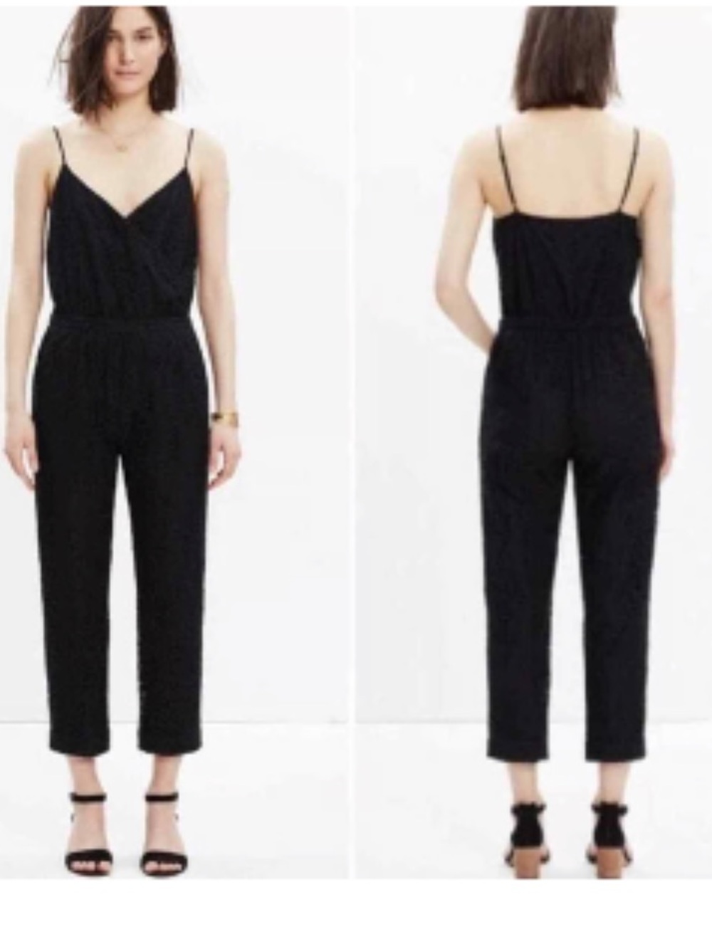 Madewell Black Floral Lace Jumpsuit Cami Faux Wrap V Neck size M